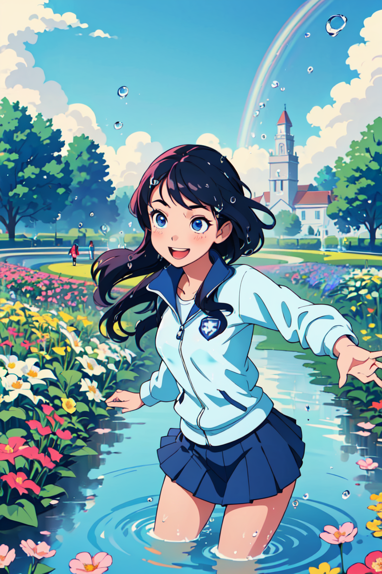 380879-1575152493-masterpiece, best quality, (kawaii cute navy tracksuit 1girl in school flower garden_1.3), (lots of waterdrops floating in air_1.png